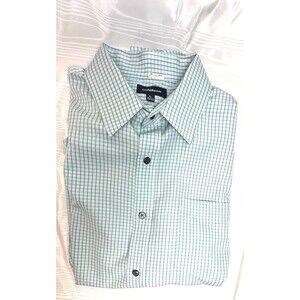 Croft & Barrow L Short Sleeve Front Button Up Shirt Mint Green Plaid Spring NWOT